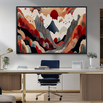 59495752-MGV-CV-36X24-Abstract Mountain Wall Art Canvas Print, Framed Vibrant Landscape Art Picture Print, Nature Drawing Perfect Contemporary