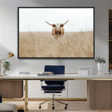 20927060-MGV-FC-36X24_Black-Texas Longhorn Wall Art Canvas Print, Framed Lone Cattle Art Picture Print, Longhorn Bull Perfect Rustic Western Decor Artwork