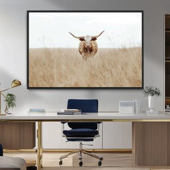 20927060-MGV-FC-36X24_Black-Texas Longhorn Wall Art Canvas Print, Framed Lone Cattle Art Picture Print, Longhorn Bull Perfect Rustic Western Decor Artwork