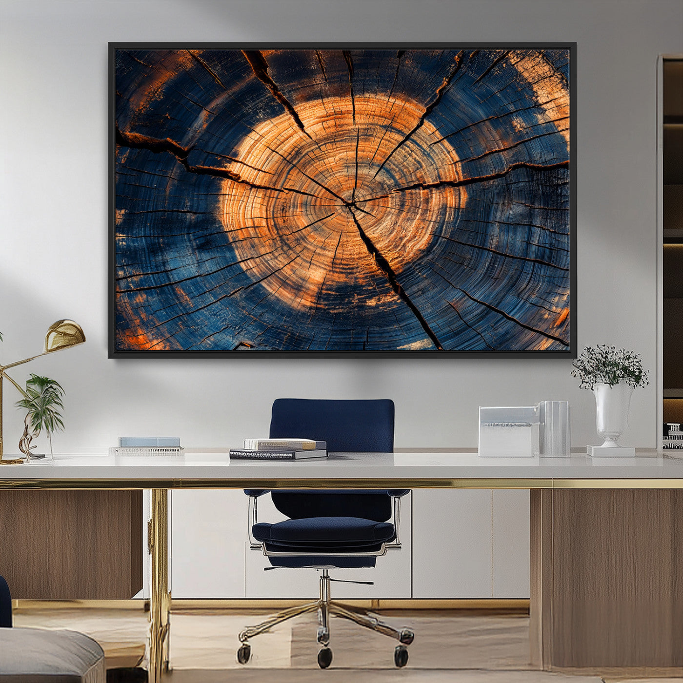 18975622-MGV-CV-36X24-Burnt Wood Wall Art Canvas Print, Framed Aged Timber Art Picture Print, Rustic Tree Slice Perfect Rustic Decor Artwork for Home,