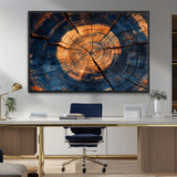 18975622-MGV-CV-36X24-Burnt Wood Wall Art Canvas Print, Framed Aged Timber Art Picture Print, Rustic Tree Slice Perfect Rustic Decor Artwork for Home,