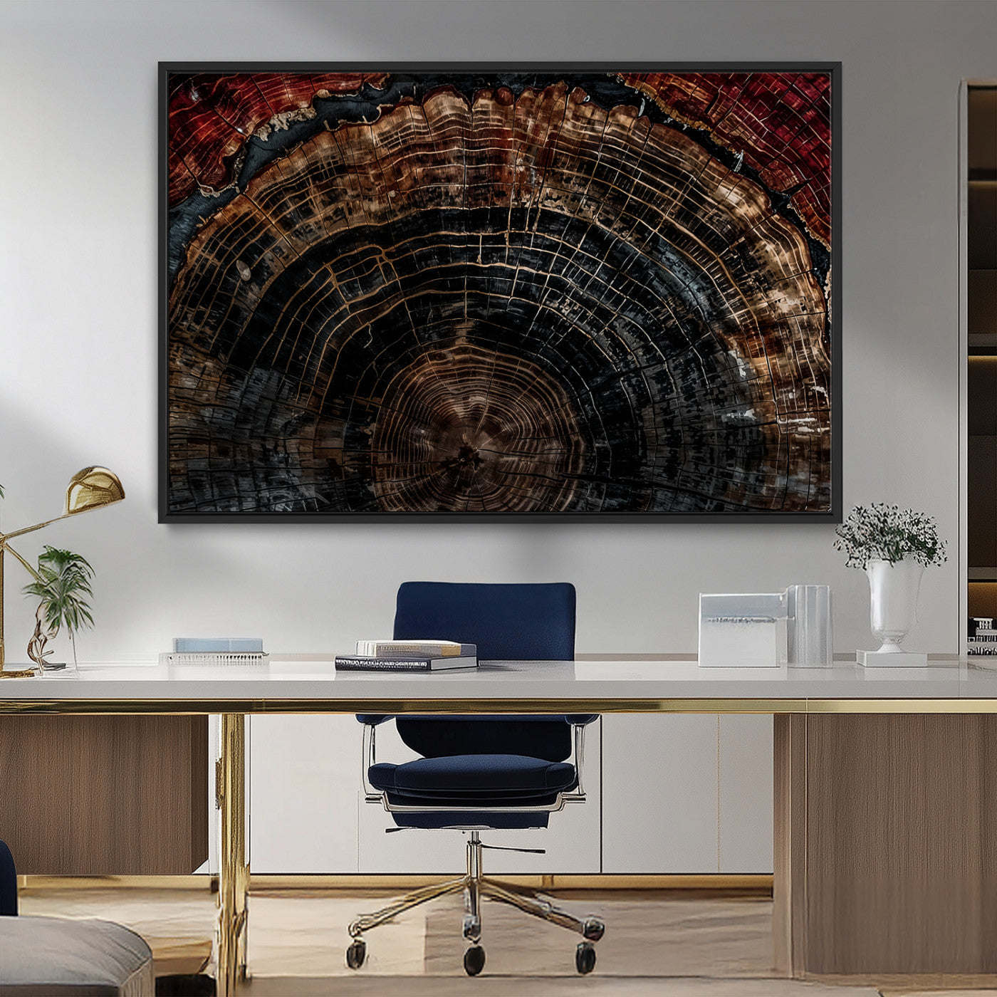 43686762-MGV-FC-36X24_Black-Dark Wood Ring Wall Art Canvas Print, Framed Abstract Wood Tree Art Picture Print, Rustic Tree Slice Perfect Rustic Decor Artwork