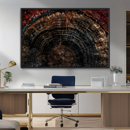 43686762-MGV-FC-36X24_Black-Dark Wood Ring Wall Art Canvas Print, Framed Abstract Wood Tree Art Picture Print, Rustic Tree Slice Perfect Rustic Decor Artwork