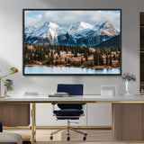 36247746-MGV-FC-36X24_Black-Snowy Peaks Wall Art Canvas Print, Framed Alpine Lake Art Picture Print, Pine Forest Perfect Alpine Wilderness Decor Artwork