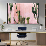 93119502-MGV-FC-36X24_Black-Tall Cactus Wall Art Canvas Print, Framed Pink Wall Art Picture Print, Cactus Lines Perfect Modern Desert Decor Artwork
