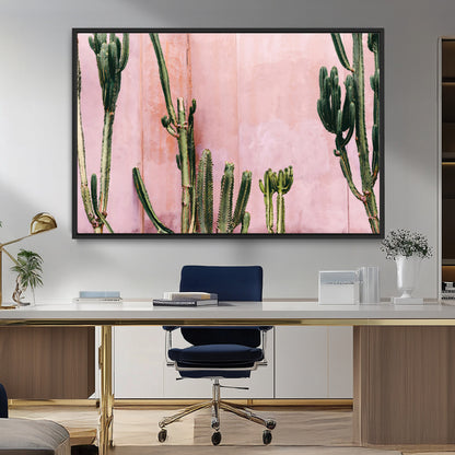 93119502-MGV-FC-36X24_Black-Tall Cactus Wall Art Canvas Print, Framed Pink Wall Art Picture Print, Cactus Lines Perfect Modern Desert Decor Artwork