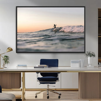 58502923-MGV-CV-36X24-Wave Rider Wall Art Canvas Print, Framed Ocean Wave Art Picture Print, Riding Surf Perfect Sunset Surf Decor Artwork
