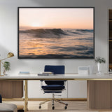 46299358-MGV-CV-36X24-Sunset Waves Wall Art Canvas Print, Framed Ocean Horizon Art Picture Print, Golden Water Perfect Golden Hour Coastal Decor Artwork
