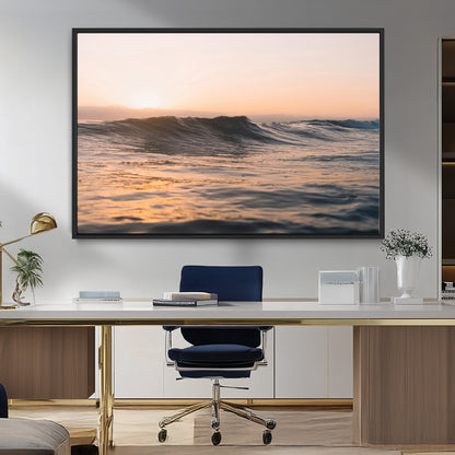 46299358-MGV-CV-36X24-Sunset Waves Wall Art Canvas Print, Framed Ocean Horizon Art Picture Print, Golden Water Perfect Golden Hour Coastal Decor Artwork
