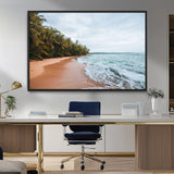 88125882-MGV-FC-36X24_Black-Tropical Shoreline Wall Art Canvas Print, Framed Palm Trees Art Picture Print, Tropical Ocean Perfect Tropical Coastal Decor