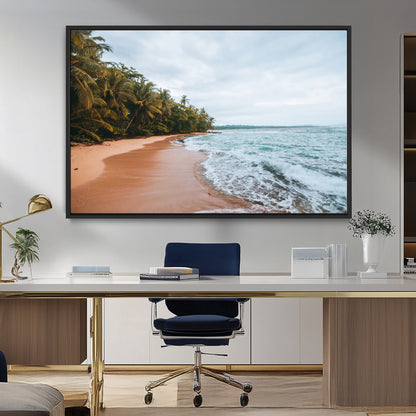 88125882-MGV-FC-36X24_Black-Tropical Shoreline Wall Art Canvas Print, Framed Palm Trees Art Picture Print, Tropical Ocean Perfect Tropical Coastal Decor