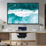 23828594-MGV-CV-36X24-Aerial Waves Wall Art Canvas Print, Framed Ocean Break Art Picture Print, Sea Foam Perfect Tropical Coastal Decor Artwork