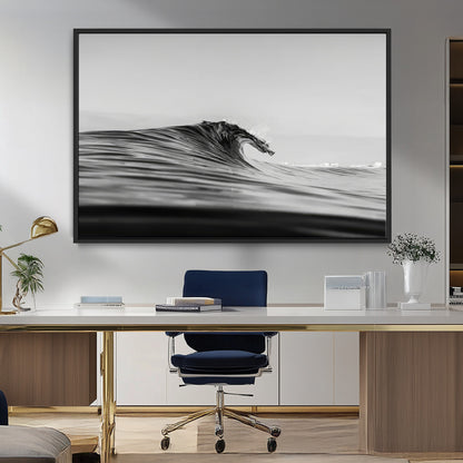24029476-MGV-CV-36X24-Black Wave Wall Art Canvas Print, Framed Abstract Surf Art Picture Print, Minimalist Ocean Perfect Minimalist Coastal Decor
