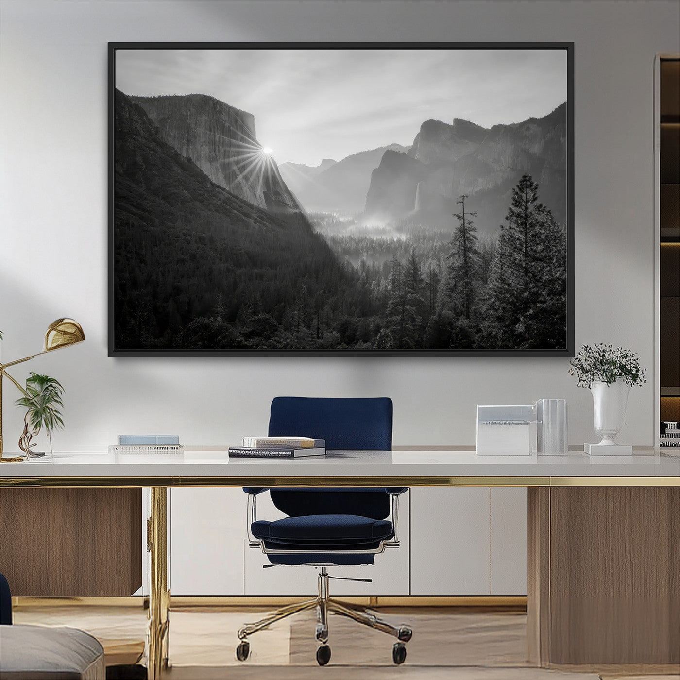 39278955-MGV-CV-36X24-Yosemite Valley Wall Art Canvas Print, Framed El Capitan Art Picture Print, Misty Mountain Perfect Modern Rustic Decor Artwork