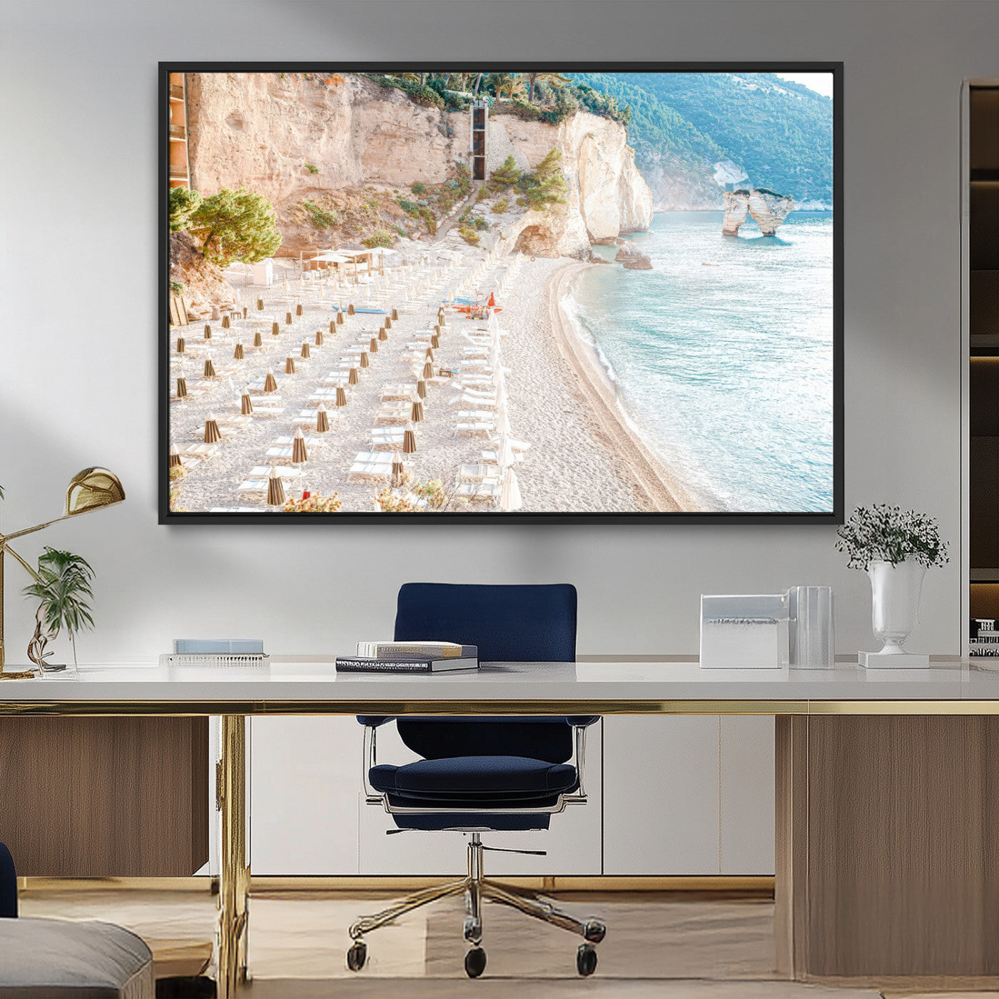 84816639-MGV-FC-36X24_Black-Mediterranean Beach Wall Art Canvas Print, Framed Airy Coastal Art Picture Print, Summer Shore Perfect Coastal Retreat Decor