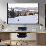 79857868-MGV-FC-36X24_Black-Snowy Mountain Wall Art Canvas Print, Framed Ski Slope Art Picture Print, Winter Forest Perfect Modern Rustic Decor Artwork