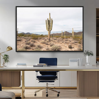 96147924-MGV-FC-36X24_Black-Saguaro Cactus Wall Art Canvas Print, Framed Desert Cactus Art Picture Print, Earthy Desert Perfect Southwestern Boho Decor