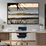 24896468-MGV-FC-36X24_Black-Sunset Surf Wall Art Canvas Print, Framed Golden Waves Art Picture Print, Tropical Ocean Perfect Tropical Boho Decor Artwork
