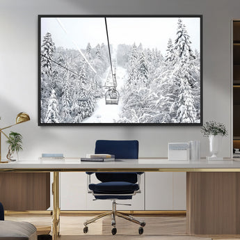 44705668-MGV-FC-36X24_Black-Winter Forest Wall Art Canvas Print, Framed Snowy Forest Art Picture Print, Ski Lift Perfect Scandinavian Decor Artwork