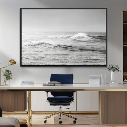 98634812-MGV-CV-36X24-Black and White Ocean Waves Wall Art – Minimalist Sea Canvas Print, Coastal Photography Decor for Living Room, Bedroom or Office