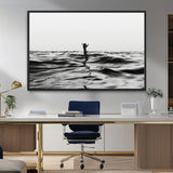 69541918-MGV-CV-36X24-Black White Ocean Wall Art Canvas Print, Framed Moody Seascape Art Picture Print, Surfer Sign Perfect Moody Minimalist Decor