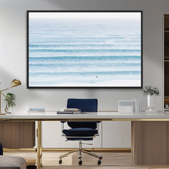 77145995-MGV-FC-36X24_Black-Ocean Simplicity Wall Art Canvas Print, Framed Surfer on Water Art Picture Print, Light Blue Perfect Coastal Minimalist Decor