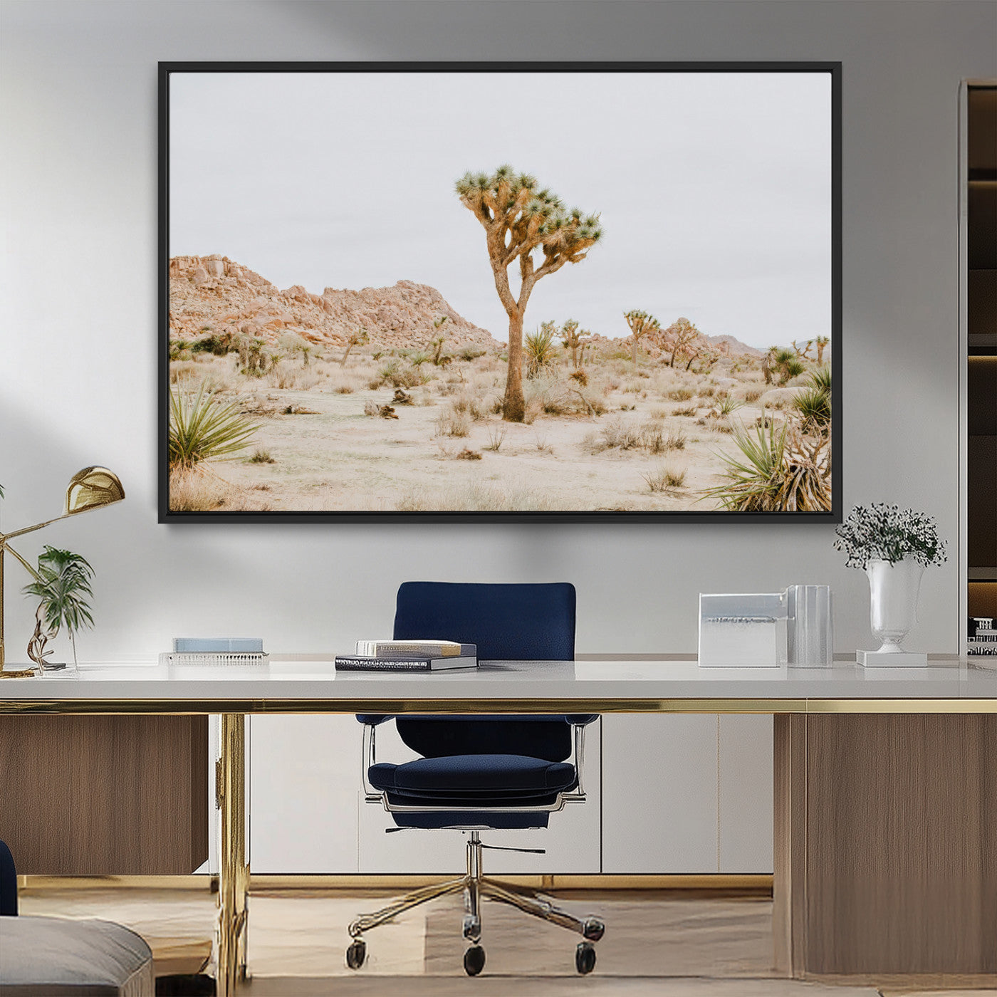 67109959-MGV-FC-36X24_Black-Joshua Tree Wall Art Canvas Print, Framed Neutral Desert Art Picture Print, Earthy Landscape Perfect Neutral Boho Decor Artwork
