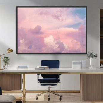 22874890-MGV-FC-36X24_Black-Pastel Sky Wall Art Canvas Print, Framed Dreamy Cloudscape Art Picture Print, Sunset Glow Perfect Minimalist Serenity Decor