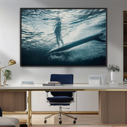 71192524-MGV-FC-36X24_Black-Submerged Surf Wall Art Canvas Print, Framed Underwater Perspective Art Picture Print, Ocean Surf Perfect Coastal Adventure Decor