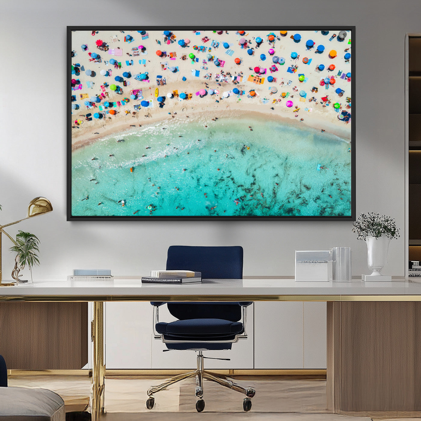 76172085-MGV-CV-36X24-Tropical Shoreline Wall Art Canvas Print, Framed Beach Relaxing Art Picture Print, Aerial Summer Perfect Coastal Vibrant Decor