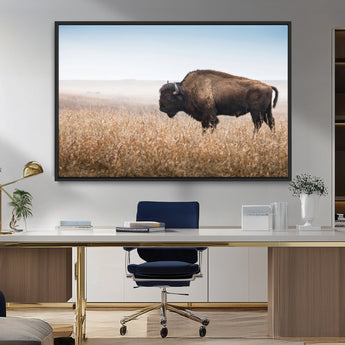 99620201-MGV-FC-36X24_Black-Wild Bison Wall Art Canvas Print, Framed Bison in Prairie Art Picture Print, Rustic Western Perfect Rustic Western Decor Artwork