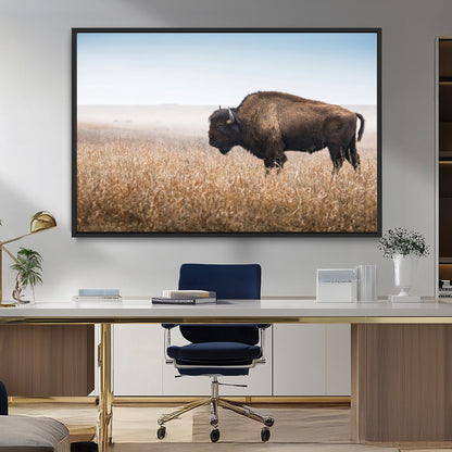 99620201-MGV-FC-36X24_Black-Wild Bison Wall Art Canvas Print, Framed Bison in Prairie Art Picture Print, Rustic Western Perfect Rustic Western Decor Artwork