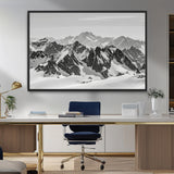 46884246-MGV-CV-36X24-Snowy Mountain Wall Art Canvas Print, Framed Mountain Peaks Art Picture Print, Alpine Mountains Perfect Minimalist Alpine Decor