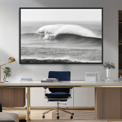 42544082-MGV-FC-36X24_Black-Monochrome Seascape Wall Art Canvas Print, Framed Surf Wave Art Picture Print, Minimalist Ocean Perfect Moody Coastal Decor
