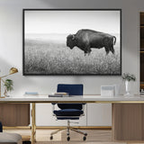 28435251-MGV-CV-36X24-Bison In Prairie Wall Art Canvas Print, Framed Rustic Wildlife Art Picture Print, Wild Buffalo Perfect Rustic Western Decor