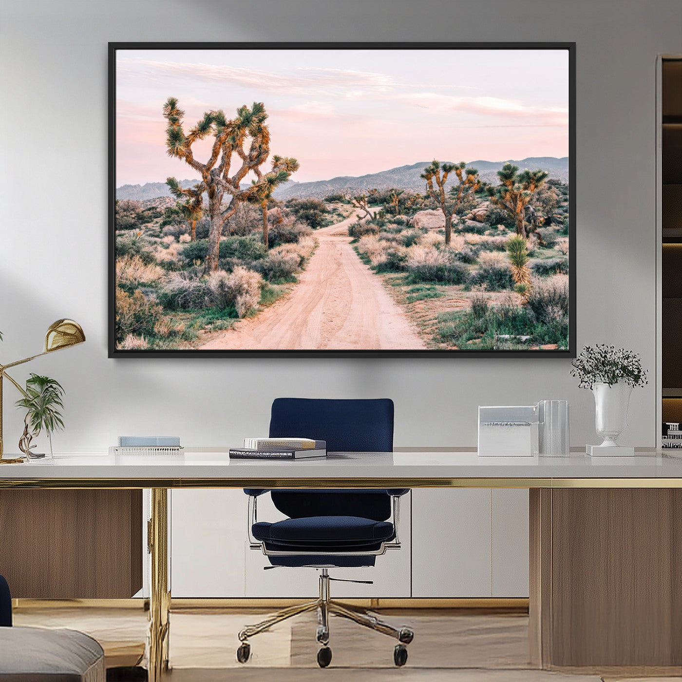 12540952-MGV-CV-36X24-Joshua Tree Park Wall Art Canvas Print, Framed Desert Road Art Picture Print, Sunset Drive Perfect Southwestern Boho Decor Artwork