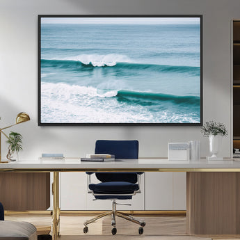 73692470-MGV-FC-36X24_Black-Ocean Swell Wall Art Canvas Print, Framed Surf Waves Art Picture Print, Blue Water Perfect Coastal Dynamic Decor Artwork