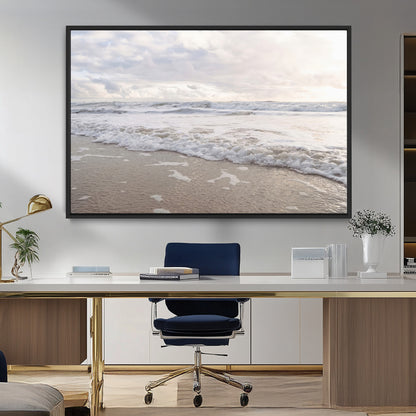 70596264-MGV-FC-36X24_Black-Ocean Waves Wall Art Canvas Print, Framed Coastal Shoreline Art Picture Print, Sea Foam Perfect Coastal Minimalist Decor Artwork