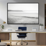 60635783-MGV-CV-36X24-Black White Seascape Wall Art Canvas Print, Framed Ocean Waves Art Picture Print, Misty Coastal Perfect Minimalist Coastal Decor