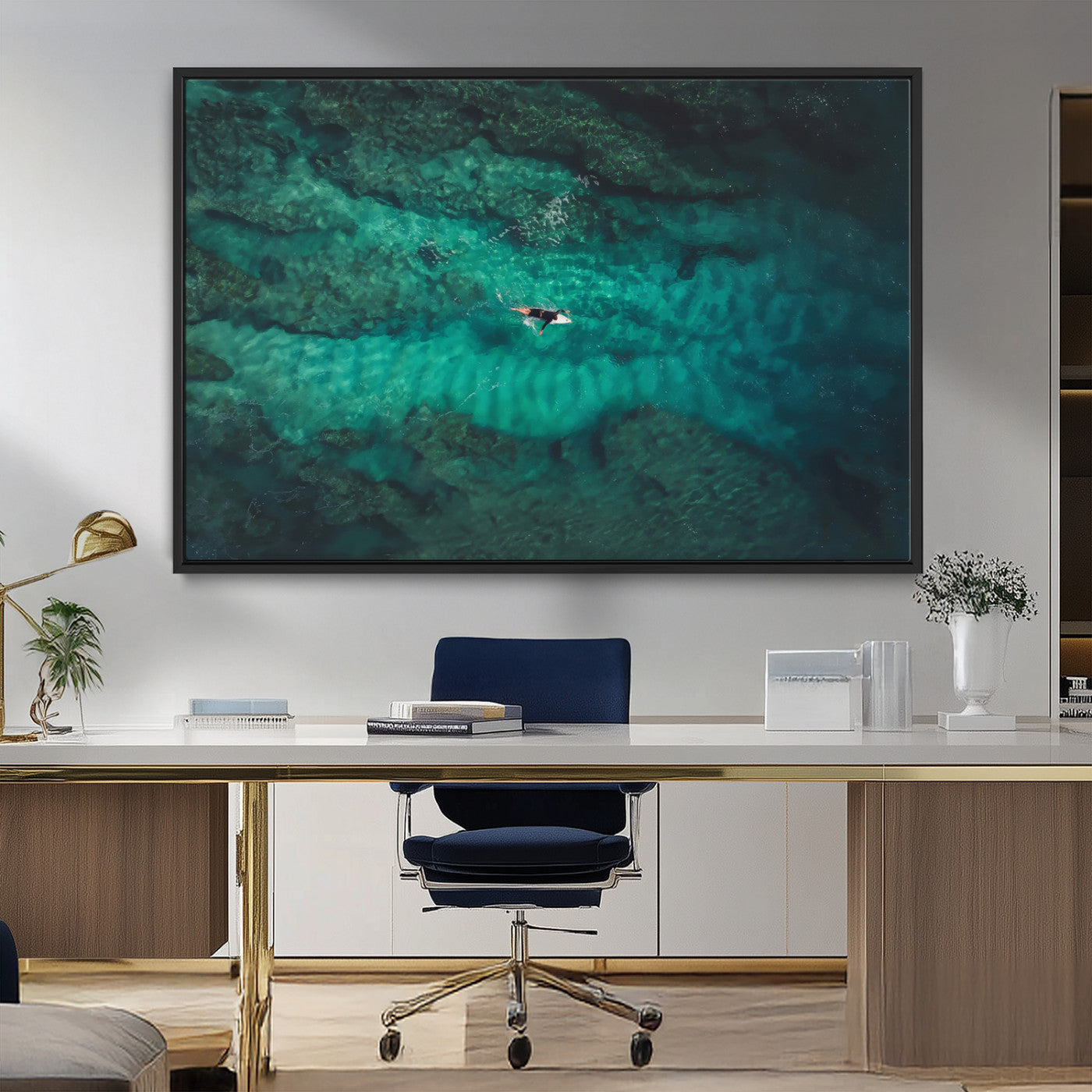 93287752-MGV-CV-36X24-Ocean Surf Wall Art Canvas Print, Framed Blue Waters Art Picture Print, Vibrant Seascape Perfect Coastal Adventure Decor Artwork