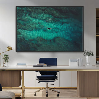 93287752-MGV-CV-36X24-Ocean Surf Wall Art Canvas Print, Framed Blue Waters Art Picture Print, Vibrant Seascape Perfect Coastal Adventure Decor Artwork