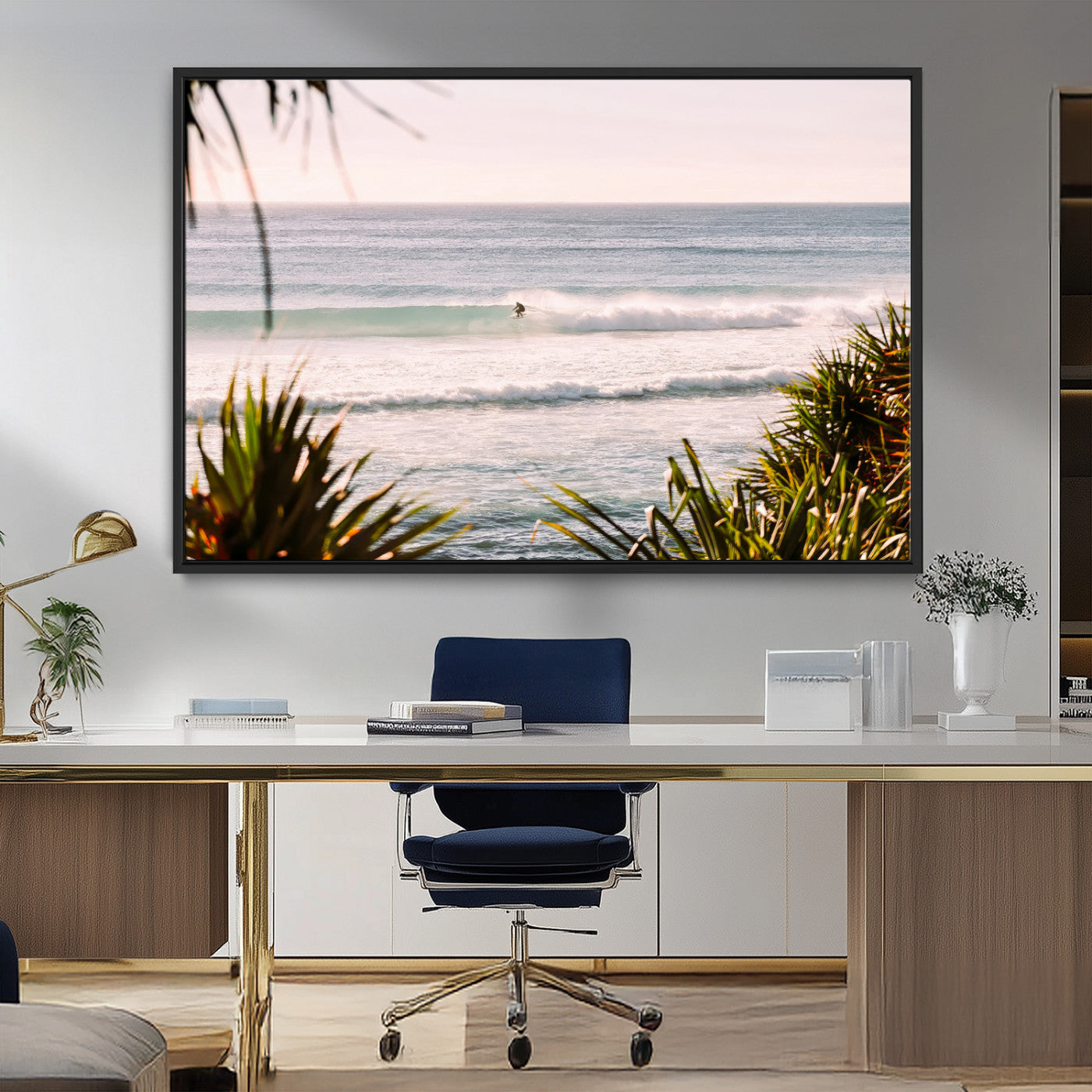 23287092-MGV-CV-36X24-Ocean Surfer Wall Art Canvas Print, Framed Coastal Surf Art Picture Print, Tropical Beach Perfect Tropical Coastal Decor Artwork