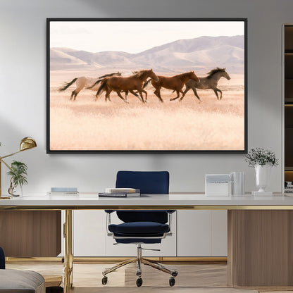 83644685-MGV-CV-36X24-Wild Horse Art Wall Art Canvas Print, Framed Rustic Western Art Picture Print, Desert Horse Scene Perfect Rustic Western Decor
