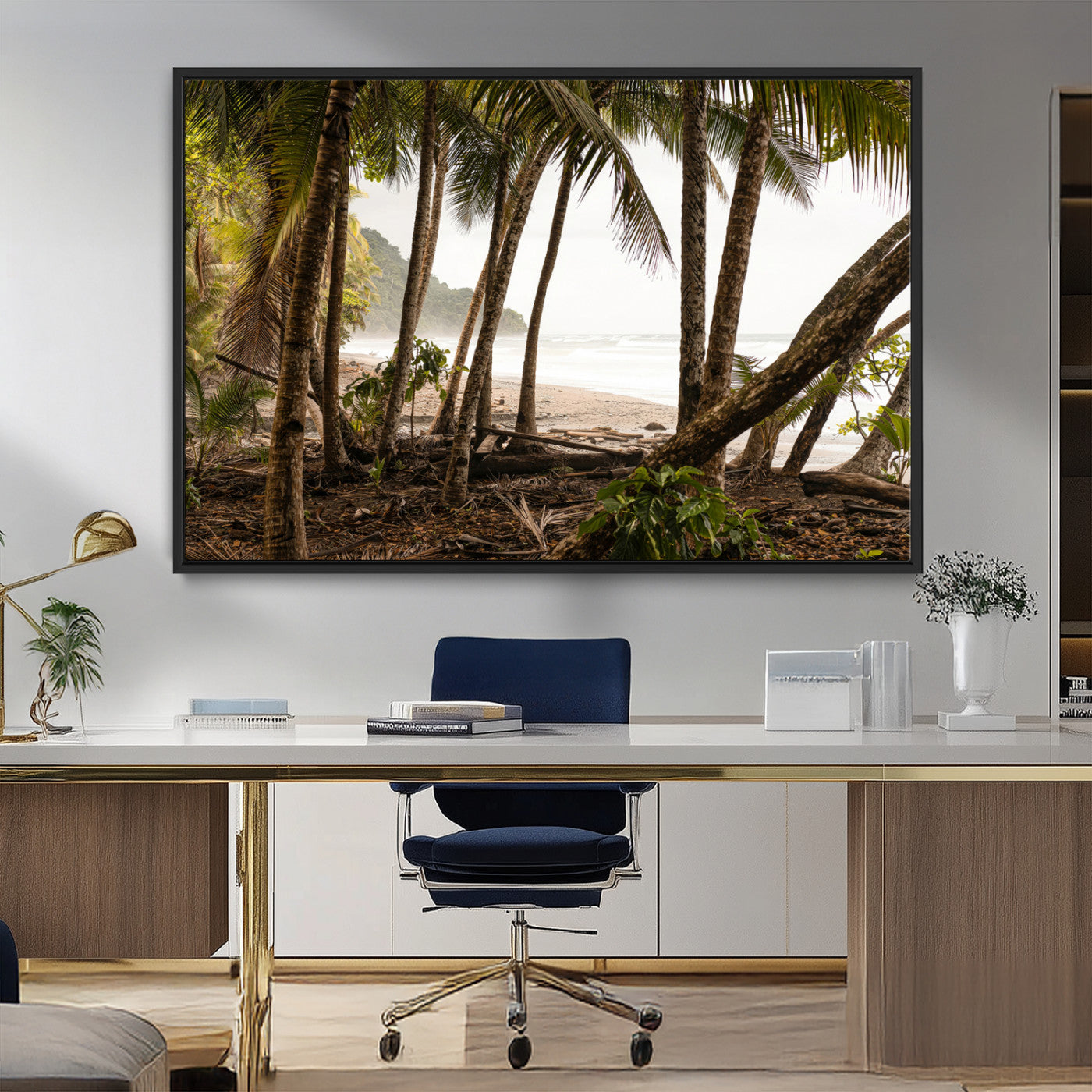 92093951-MGV-FC-36X24_Black-Tropical Jungle Wall Art Canvas Print, Framed Palm Tree Forest Art Picture Print, Coastal Escape Perfect Jungle Retreat Decor