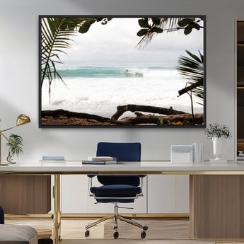 50382104-MGV-FC-36X24_Black-Tropical Surf Wall Art Canvas Print, Framed Palm Tree View Art Picture Print, Beach House Art Perfect Boho Coastal Decor Artwork