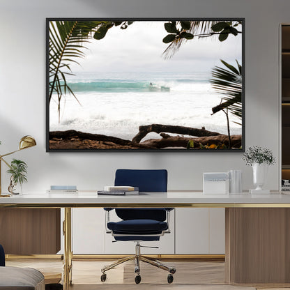 50382104-MGV-FC-36X24_Black-Tropical Surf Wall Art Canvas Print, Framed Palm Tree View Art Picture Print, Beach House Art Perfect Boho Coastal Decor Artwork