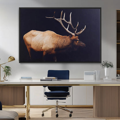 91871131-MGV-FC-36X24_Black-Rustic Elk Art Wall Art Canvas Print, Framed Moody Wildlife Decor Art Picture Print, Western Animal Print Perfect Western Lodge
