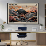 55739266-MGV-FC-36X24_Black-Japanese Wall Art Print – Abstract Yayoi Kusama Inspired Dotted Landscape Poster, Surreal Oriental Mountain and Cherry Blossom