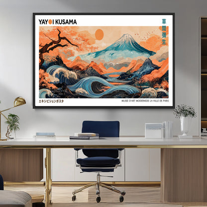88785870-MGV-CV-36X24-Japanese Great Wave & Mt Fuji Wall Art – Ukiyo e Style Landscape Print with Flowing River, Autumn Mountain Poster, Oriental Asian
