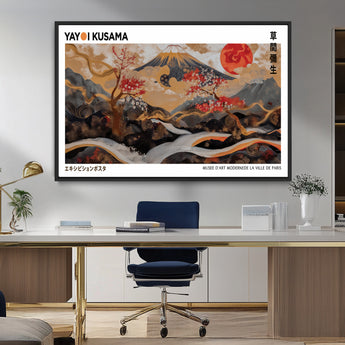 40959107-MGV-FC-36X24_Black-Japanese Fuji Wall Art Print – Red Sun & Cherry Blossom Poster, Gold Wave Ukiyo-e Inspired Modern Japan Landscape Painting,